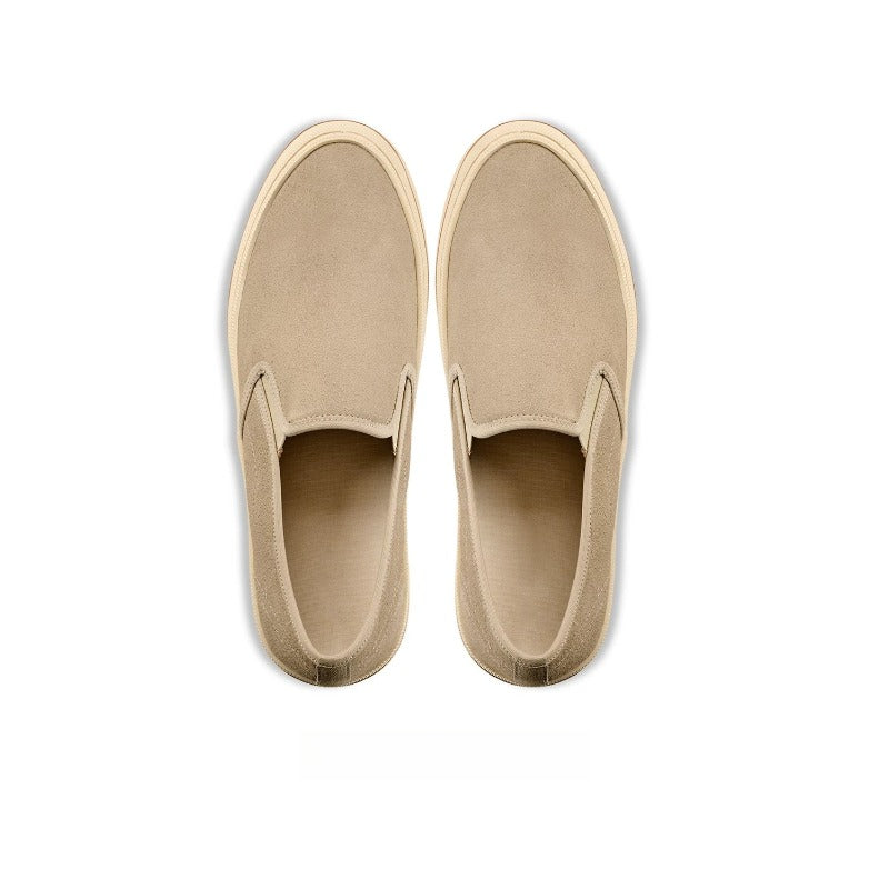 Lunepebbla Brown — handmade suede slip-on sneakers for men, gum sole casual shoes sole view