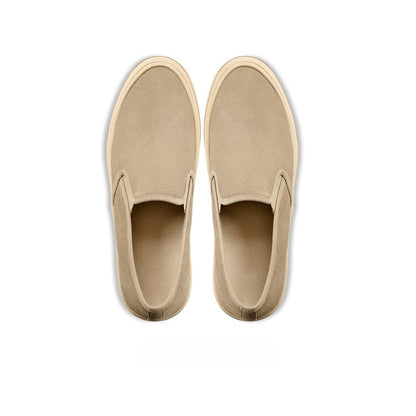 Lunepebbla Brown — handmade suede slip-on sneakers for men, gum sole casual shoes sole view