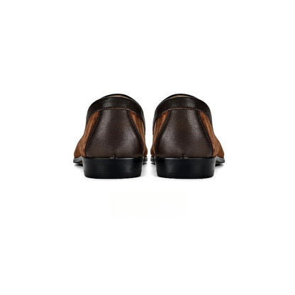 Lunepebbla Tan — handmade suede Venetian loafers for men, slip-on dress shoes sole view
