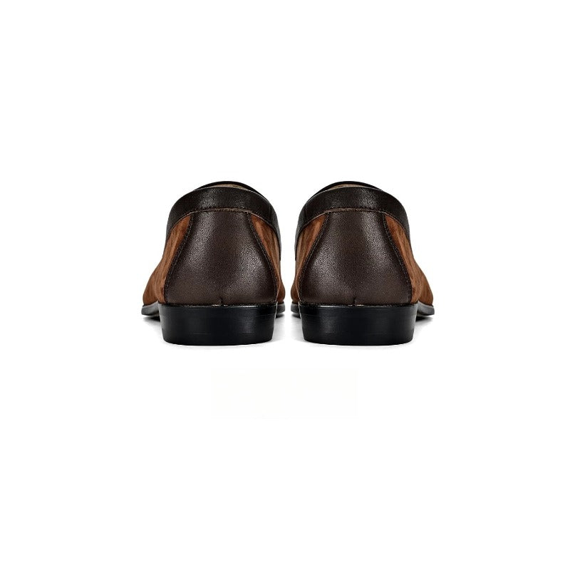 Lunepebbla Tan — handmade suede Venetian loafers for men, slip-on dress shoes sole view