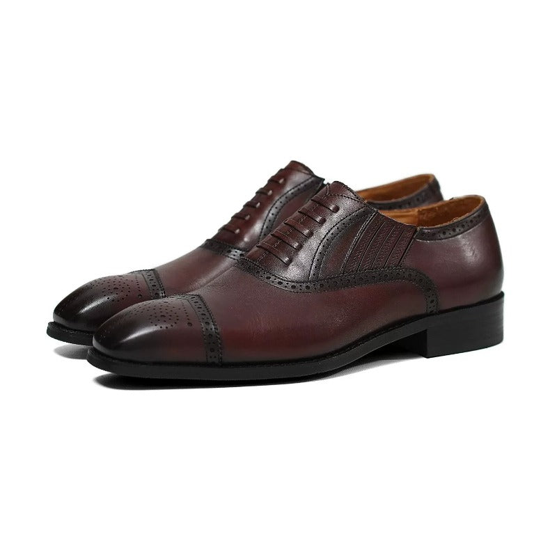 Handmade Dark Brown Cap-Toe Oxford Brogue Shoes for Men