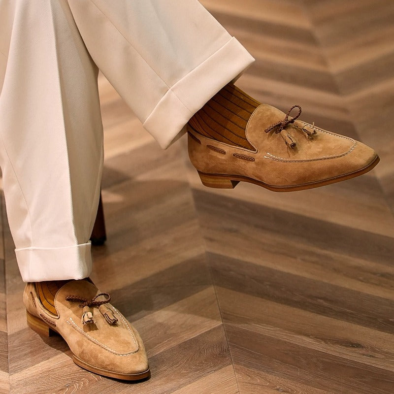 Handmade Lambskin Suede Tassel Loafers