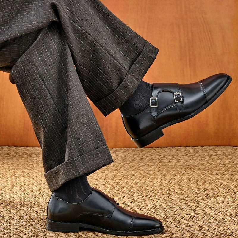 Handmade Waxed Calfskin Double Monk Strap Shoes