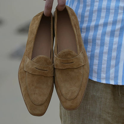 Handmade Lambskin Suede Penny Loafers