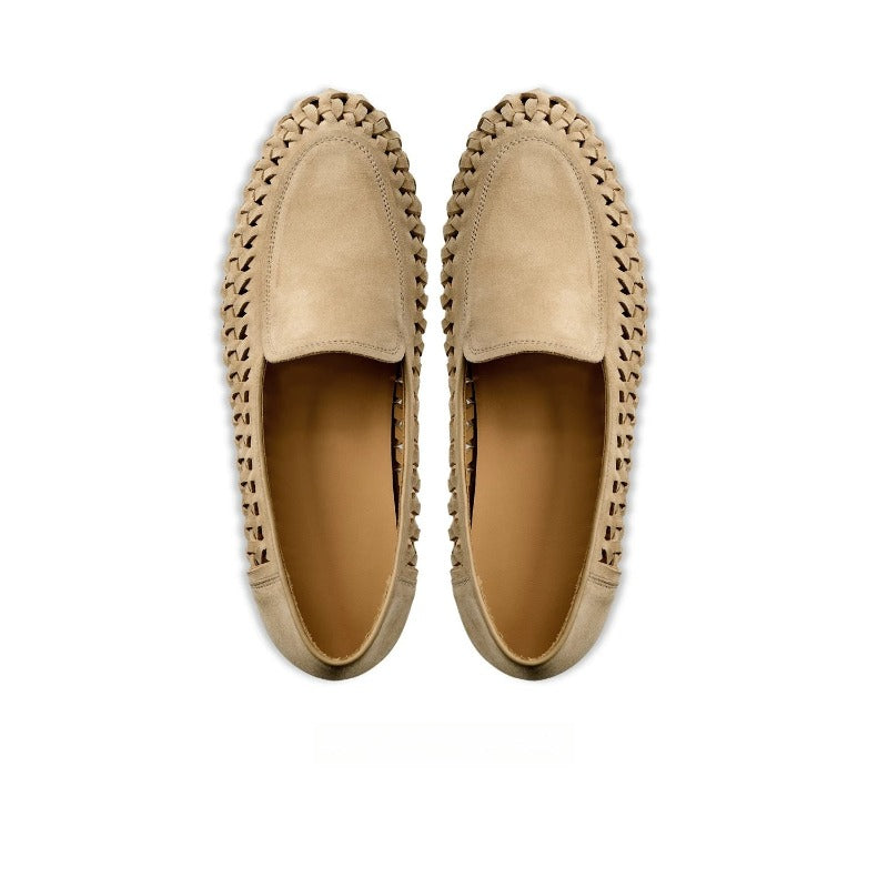 Lunepebbla Sand — handmade woven leather loafers for men, braided slip-on shoes sole view