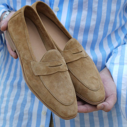 Handmade Lambskin Suede Penny Loafers