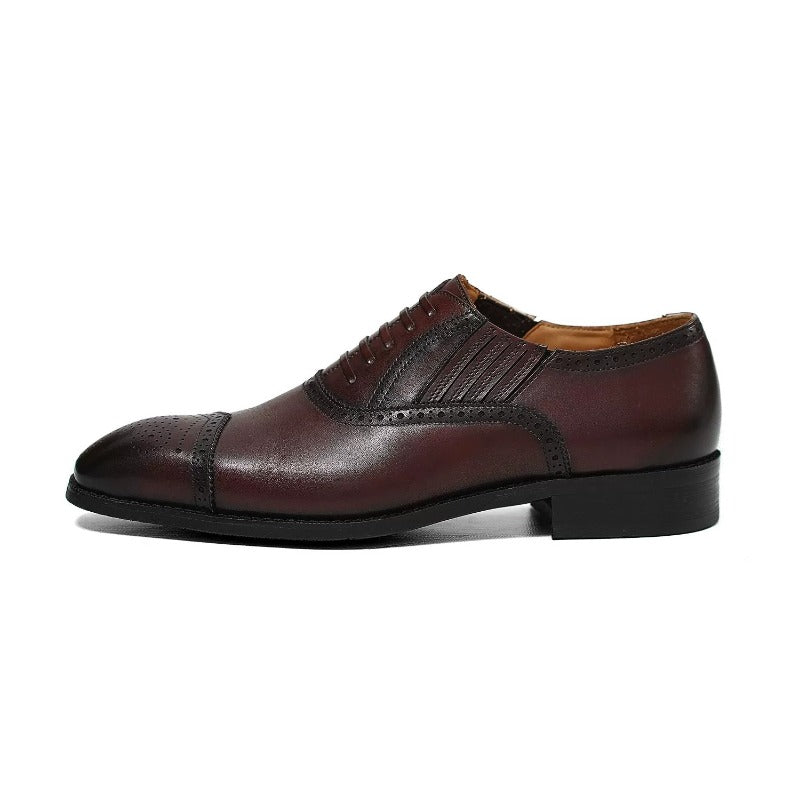 Handmade Dark Brown Cap-Toe Oxford Brogue Shoes for Men