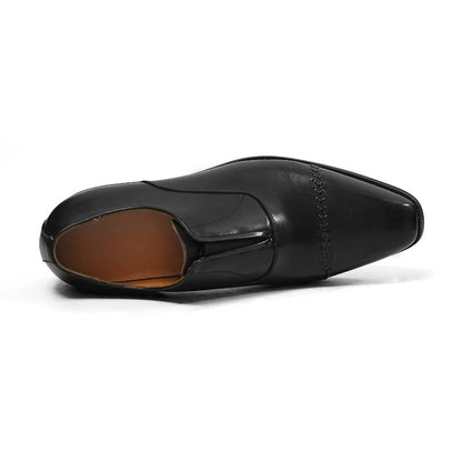 Handmade Black Leather Laceless Cap-Toe Oxfords for Men
