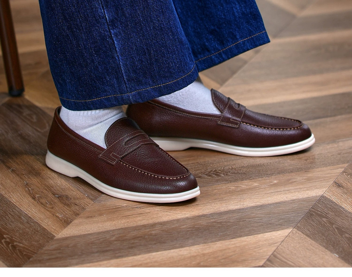 Handmade Pebble-Grain Leather Penny Loafers