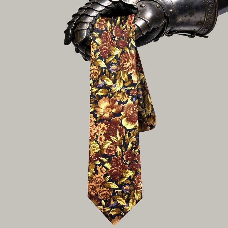 Lunepebbla baroque floral mulberry silk necktie, yarn-dyed jacquard woven full view