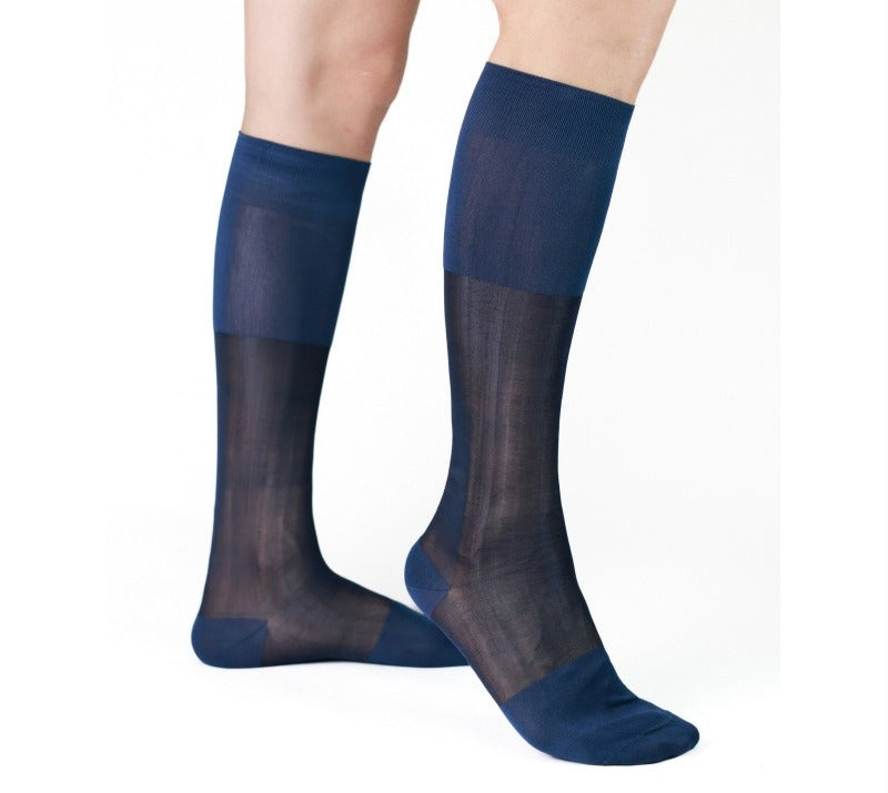 Lunepebbla semi-opaque white nylon dress socks with clean opaque finish knee-high