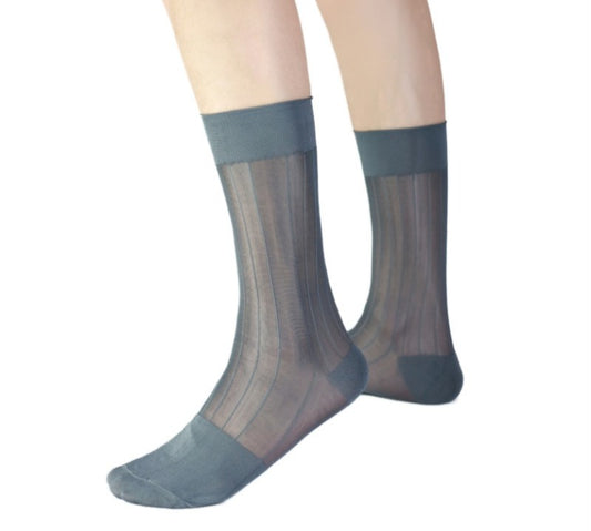 Lunepebbla ribbed sheer coral nylon dress socks with contrast panels showing vibrant color
