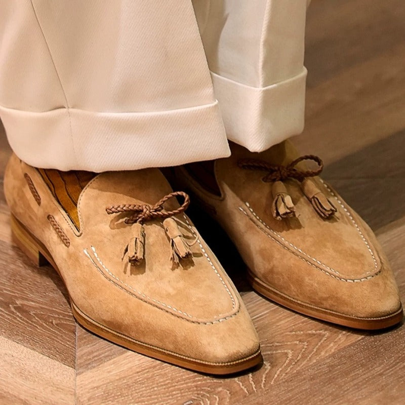 Handmade Lambskin Suede Tassel Loafers