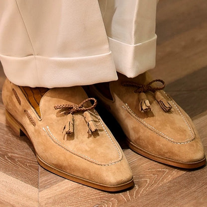 Handmade Lambskin Suede Tassel Loafers