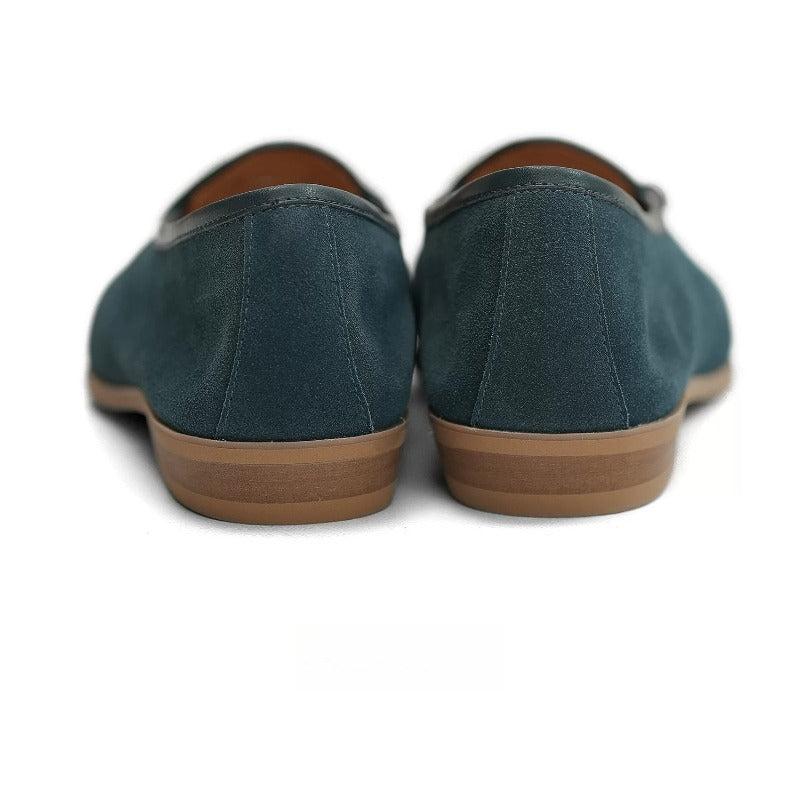 Lunepebbla camel suede Belgian loafers sole view showing flexible rubber outsole
