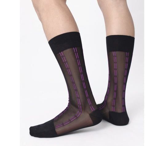 Lunepebbla seven pinstripe sheer nylon dress socks collection in seven colors mid-calf
