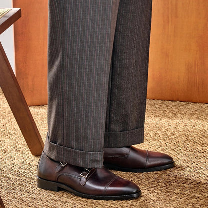 Handmade Waxed Calfskin Double Monk Strap Shoes
