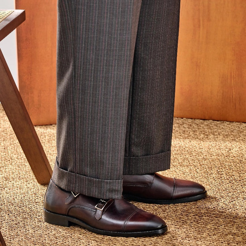 Handmade Waxed Calfskin Double Monk Strap Shoes