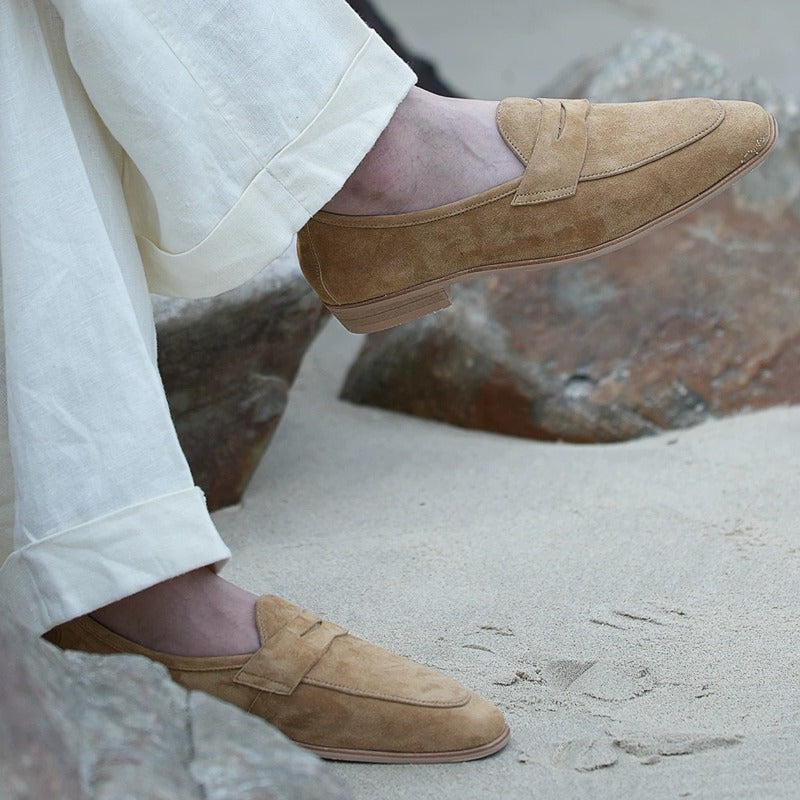 Handmade Lambskin Suede Penny Loafers