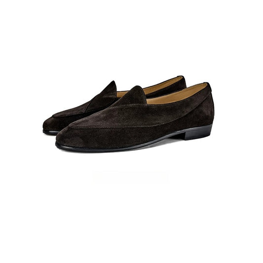 Handmade Dark Brown Suede Belgian Loafers for Men