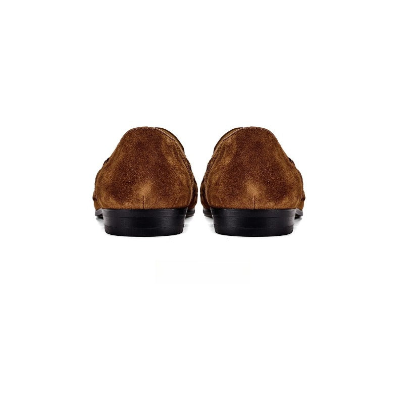 Lunepebbla Tan Brown — handmade woven leather loafers for men, braided slip-on shoes top down view
