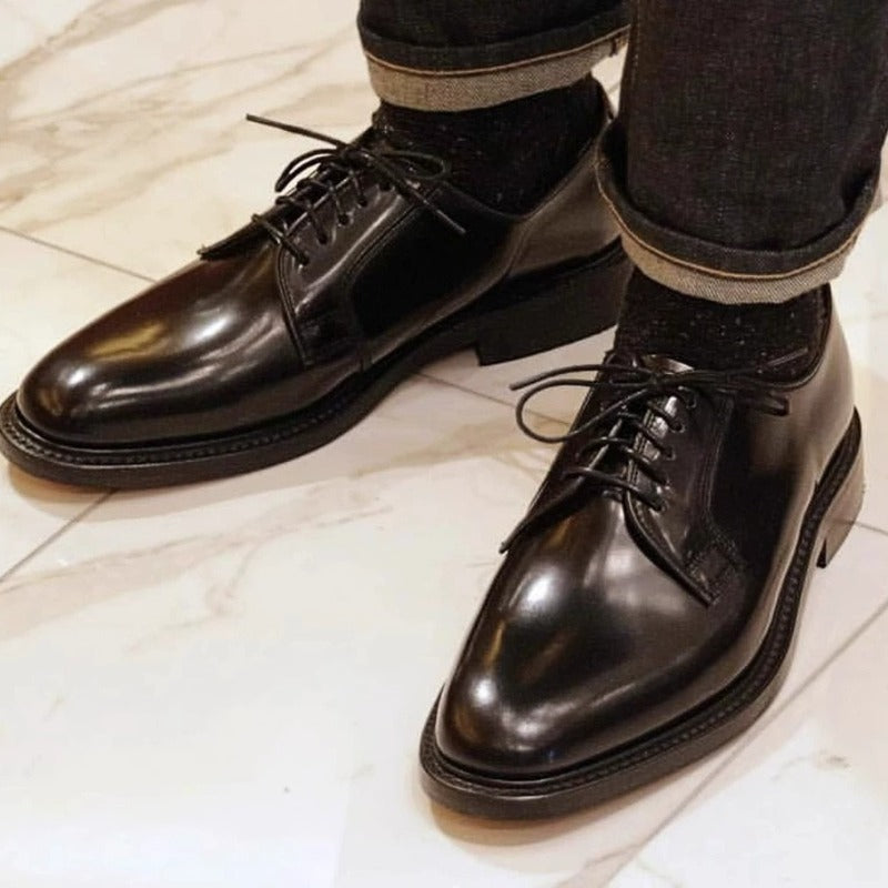 Handmade Black Leather Derby Shoes for Men