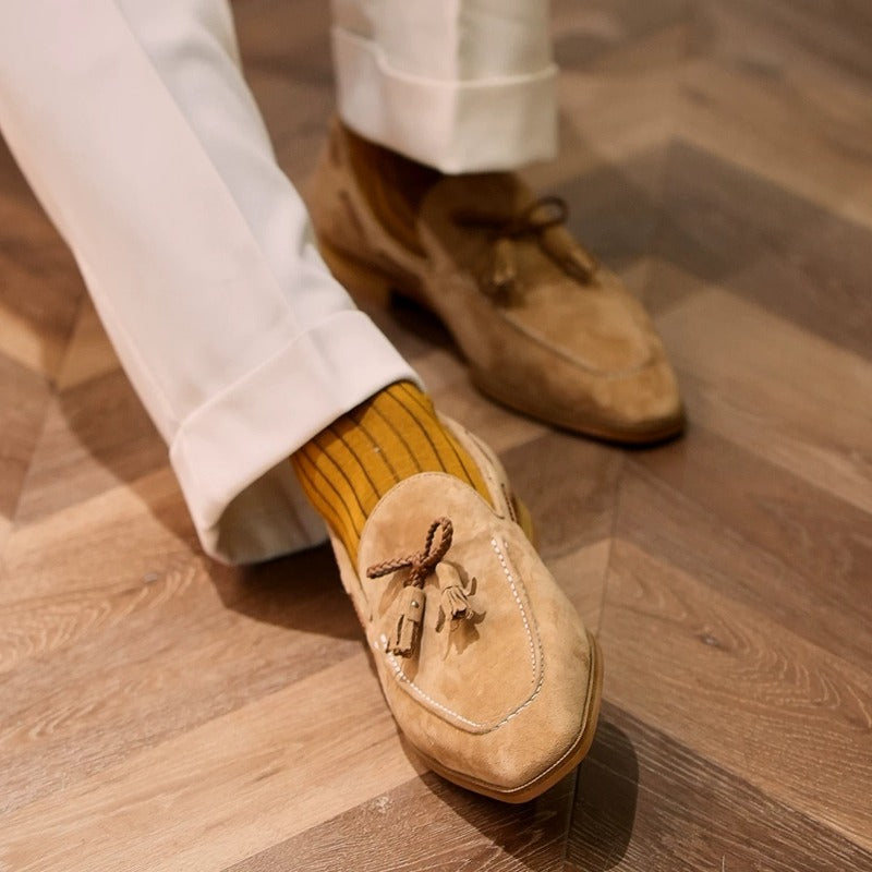 Handmade Lambskin Suede Tassel Loafers