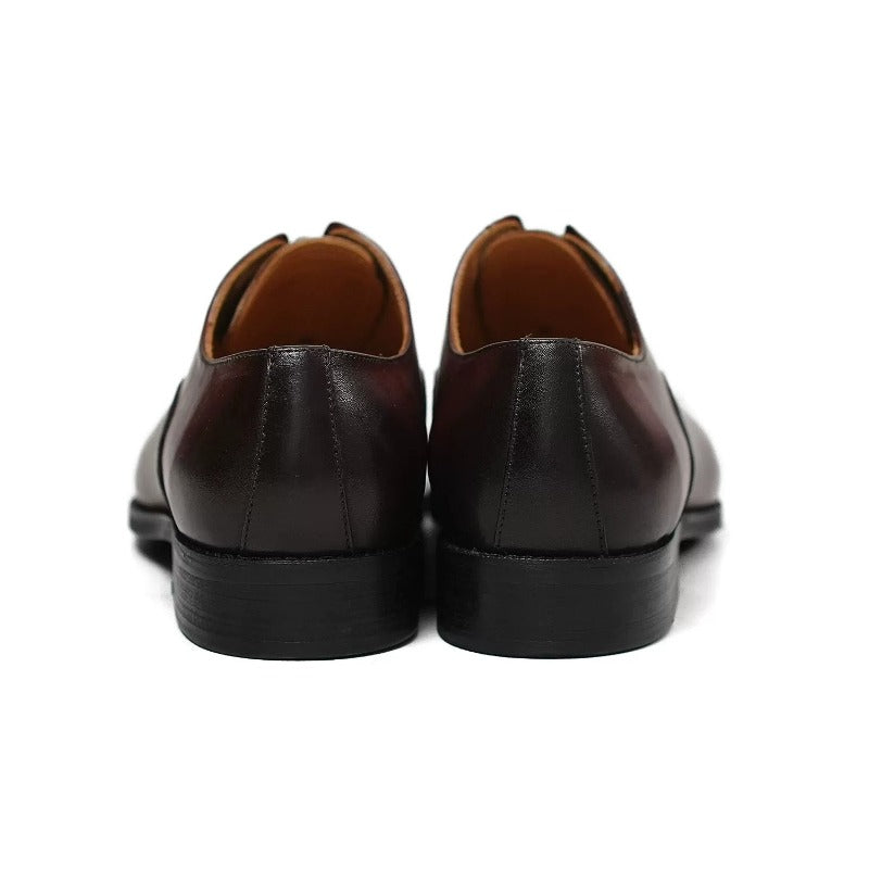 Handmade Brown Leather Laceless Cap-Toe Oxfords for Men