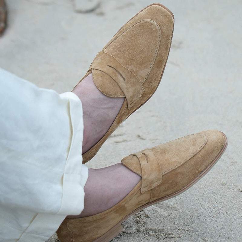 Handmade Lambskin Suede Penny Loafers