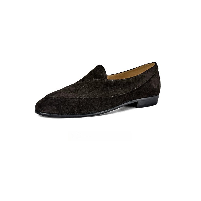 Handmade Dark Brown Suede Belgian Loafers for Men