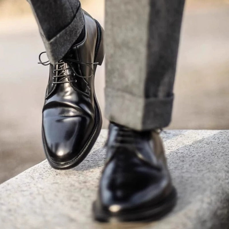 Handmade Black Leather Derby Shoes for Men