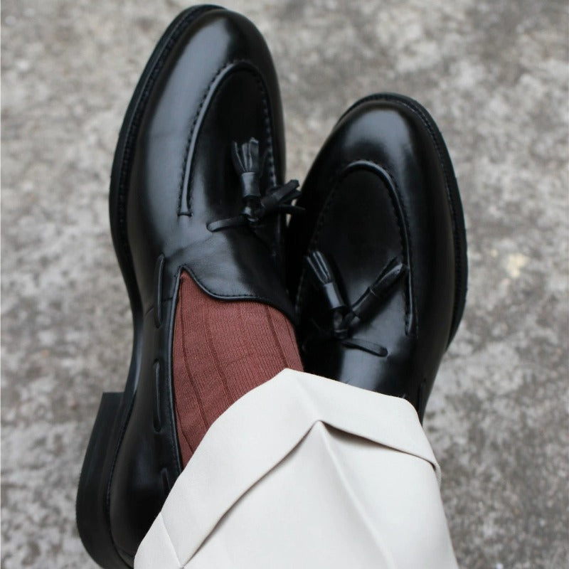 Handmade Leather Tassel Loafers-black